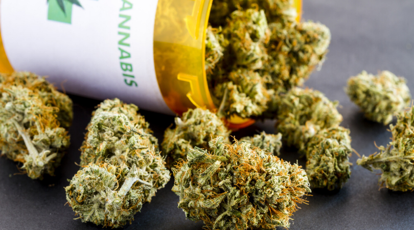 Marijuana Flower on Table Close-up.